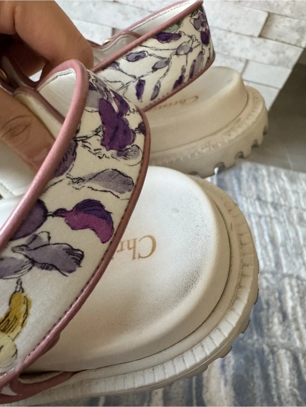 Dior Cream & Pink Floral DiorAct Dad Sandals - Gold Hardware